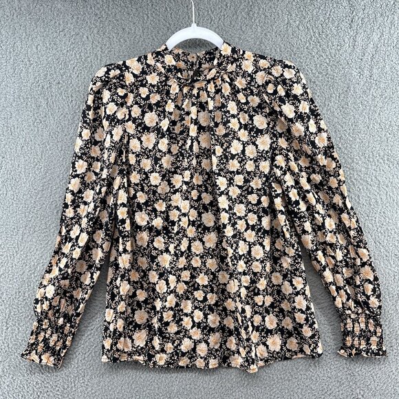Who What Wear Floral Gardenia Garden Blouse Black Cream Print Women’s Size M NWT - Picture 3 of 11